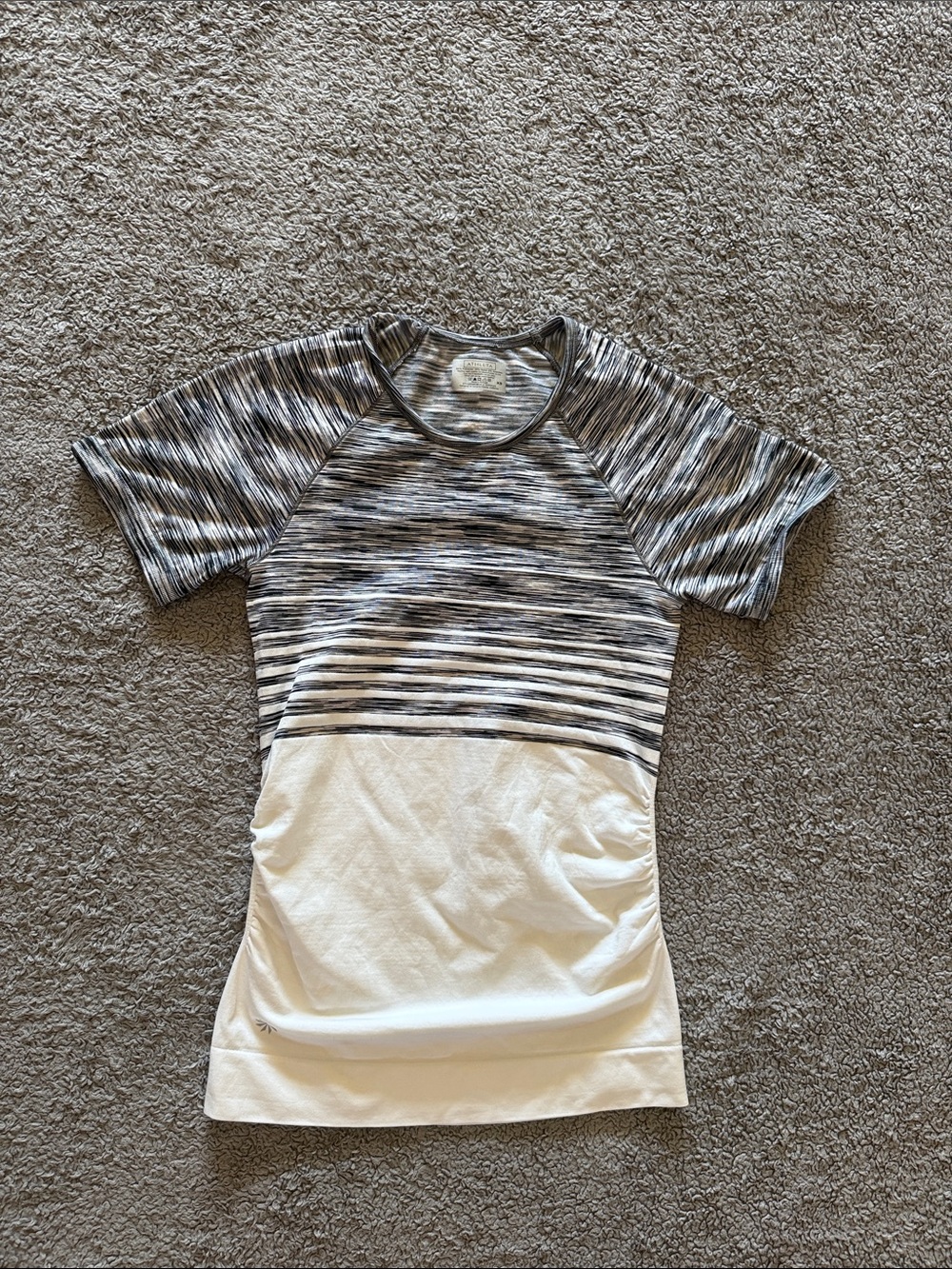 Athleta Gray & White Striped Raglan Short Sleeve Active Tee